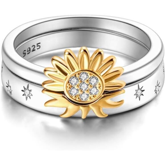 925 Sterling Silver Women Rings Moon Star Ring Evil Eye Ring Colorful Cubic Ring - Picture 2 of 7